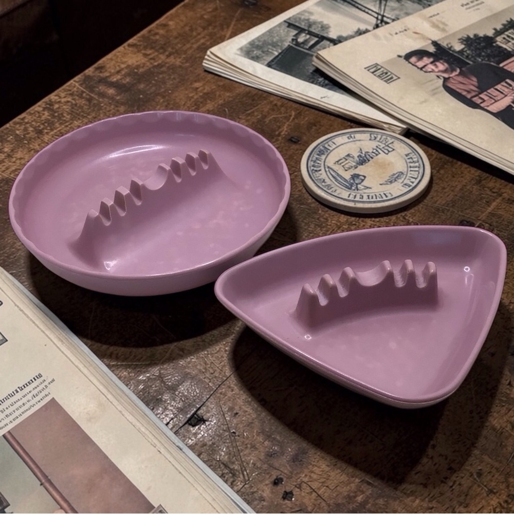 Vintage GES-Line Melamine Ashtray Set Mauve Pink MCM Round #341 & Triangle #361